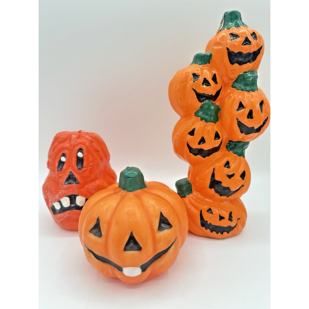 Vintage Halloween Jack O Lantern Pumpkin Candles Lot of 3 Holiday Decor - Picture 1 of 12